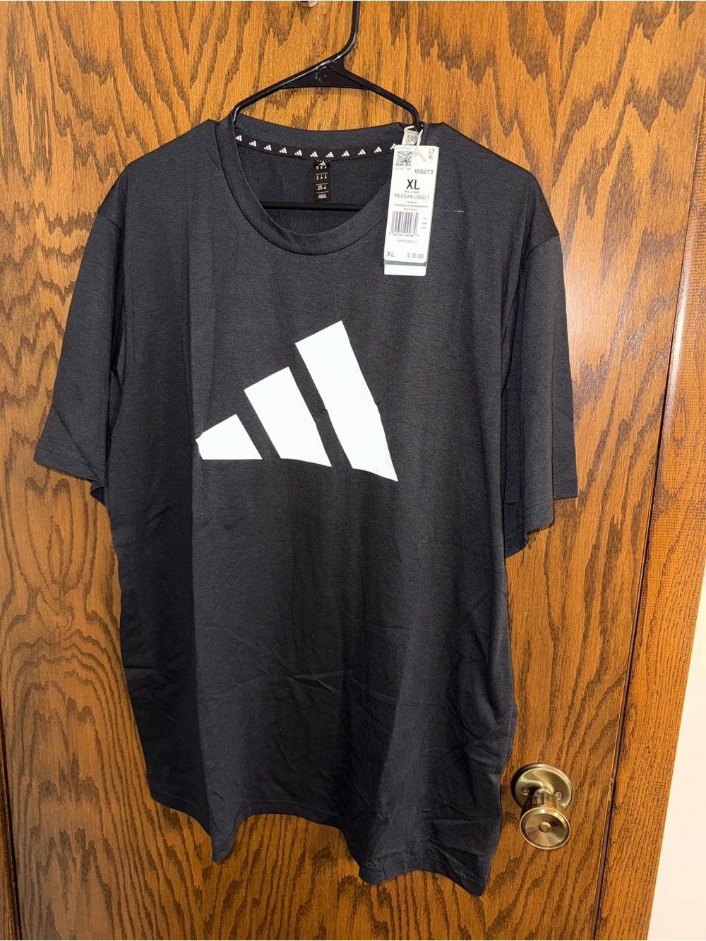 adidas Black Short-Sleeve Tee with White Logo - XL